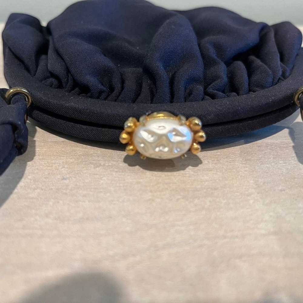 Beautiful Vintage Navy Blue Fabric Bag With Faux Pearl Closure - Picture 2 of 6